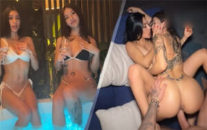Anna Cherry y Liz Mendez en bikini blanco y negro en el jacuzzi tomando copas